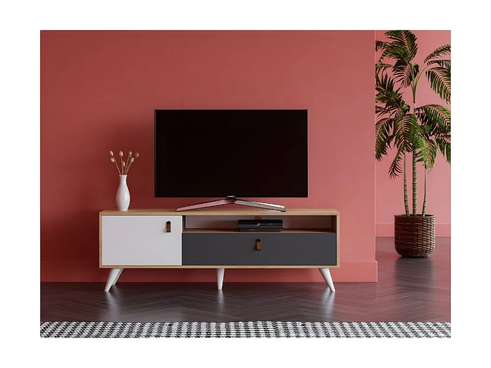 Suporte de TV Manila, Carvalho, Antracite, Branco, 150x36,5x50 cm, EPIKASA
