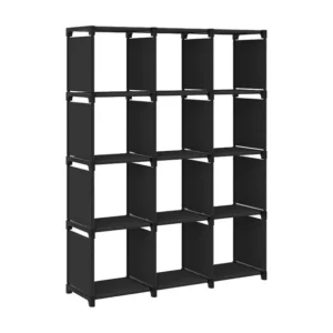 Unidade de prateleiras 12 cubos 103x30x141 cm tecido preto