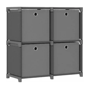 Unidade prateleiras 4 cubos com caixas 69x30x72,5cm tecido cinza
