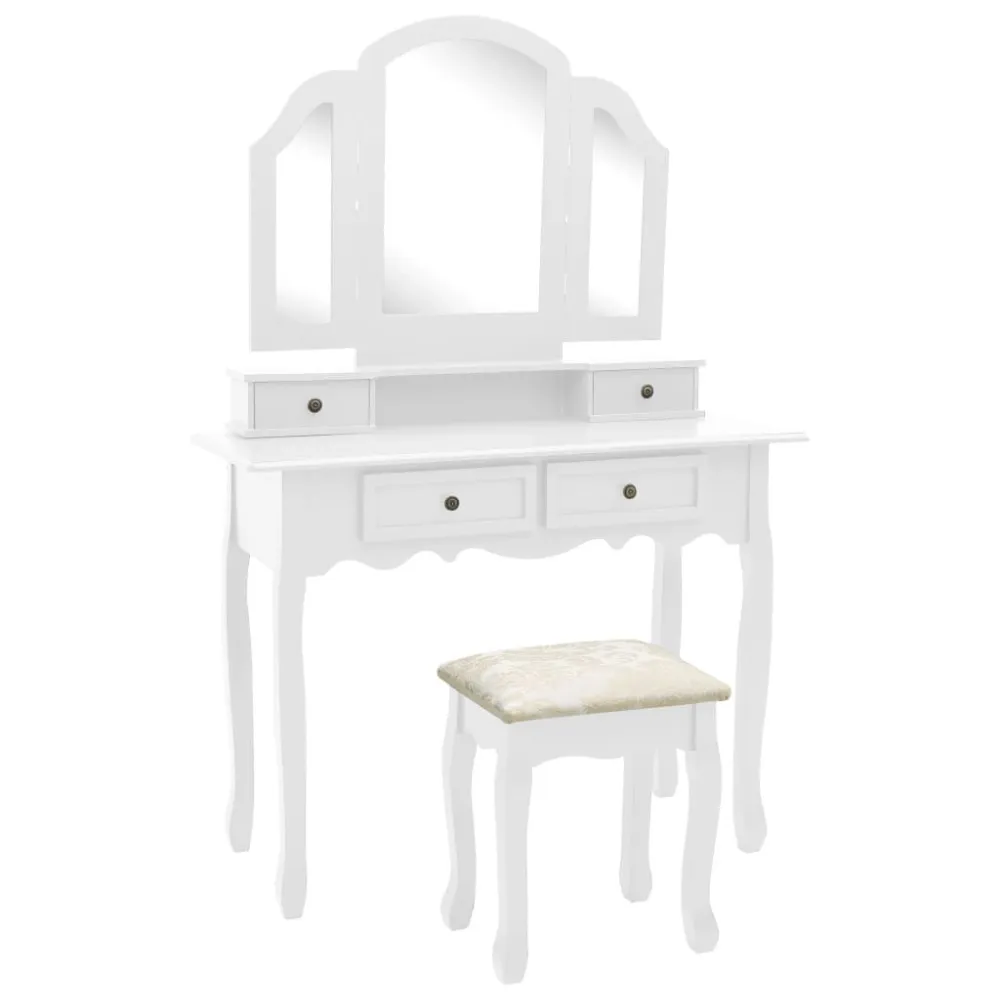 Conj. toucador com banco 100x40x146cm madeira paulownia branco