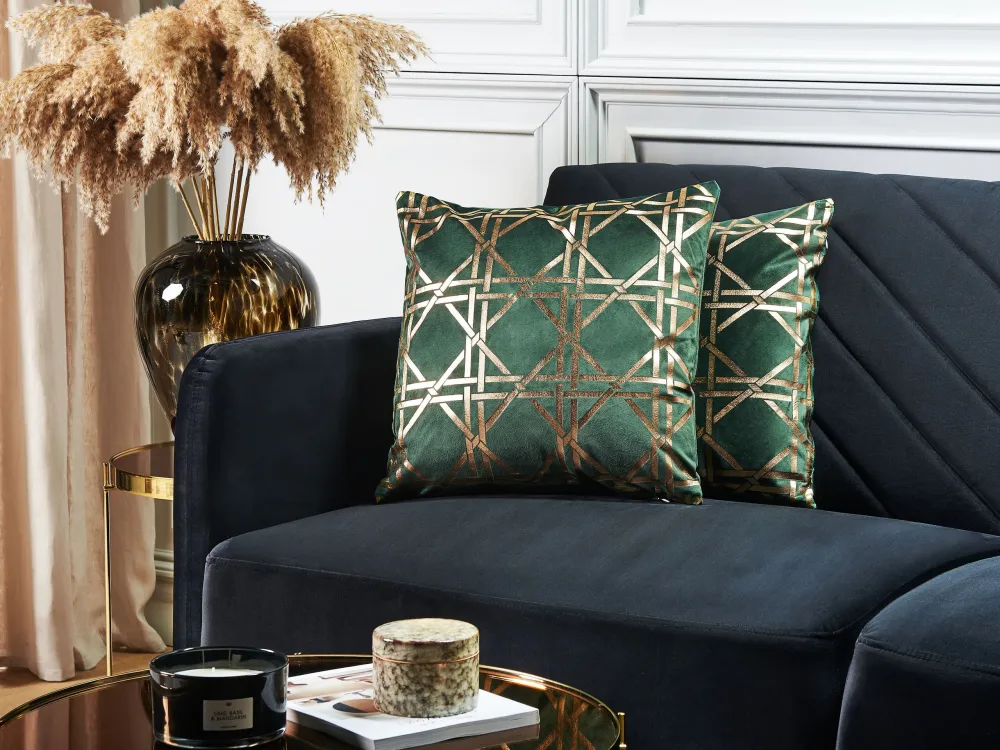 Conjunto de 2 almofadas verdes com dourado 45 x 45 cm CASSIA