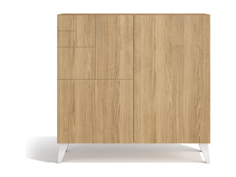 Sapateiro/Móvel organização - H87cm x L90cm x P27cm chêne dore pernas branco – Bergen