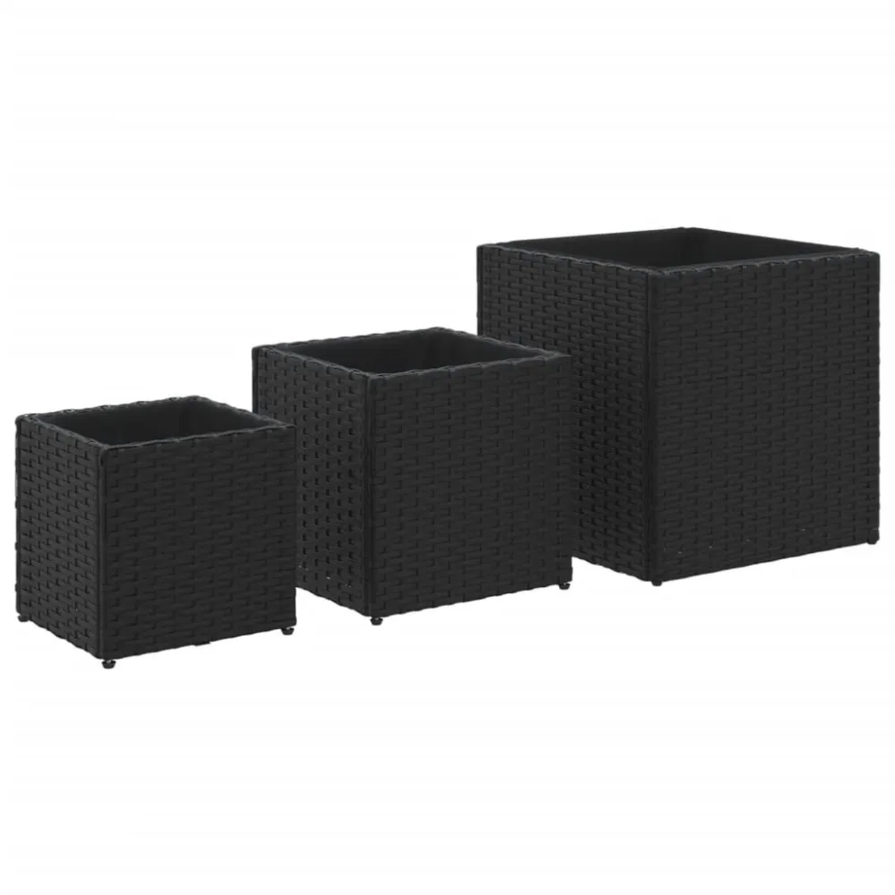 Aparador de Borda Vasos de jardim 3 pcs vime PE preto
