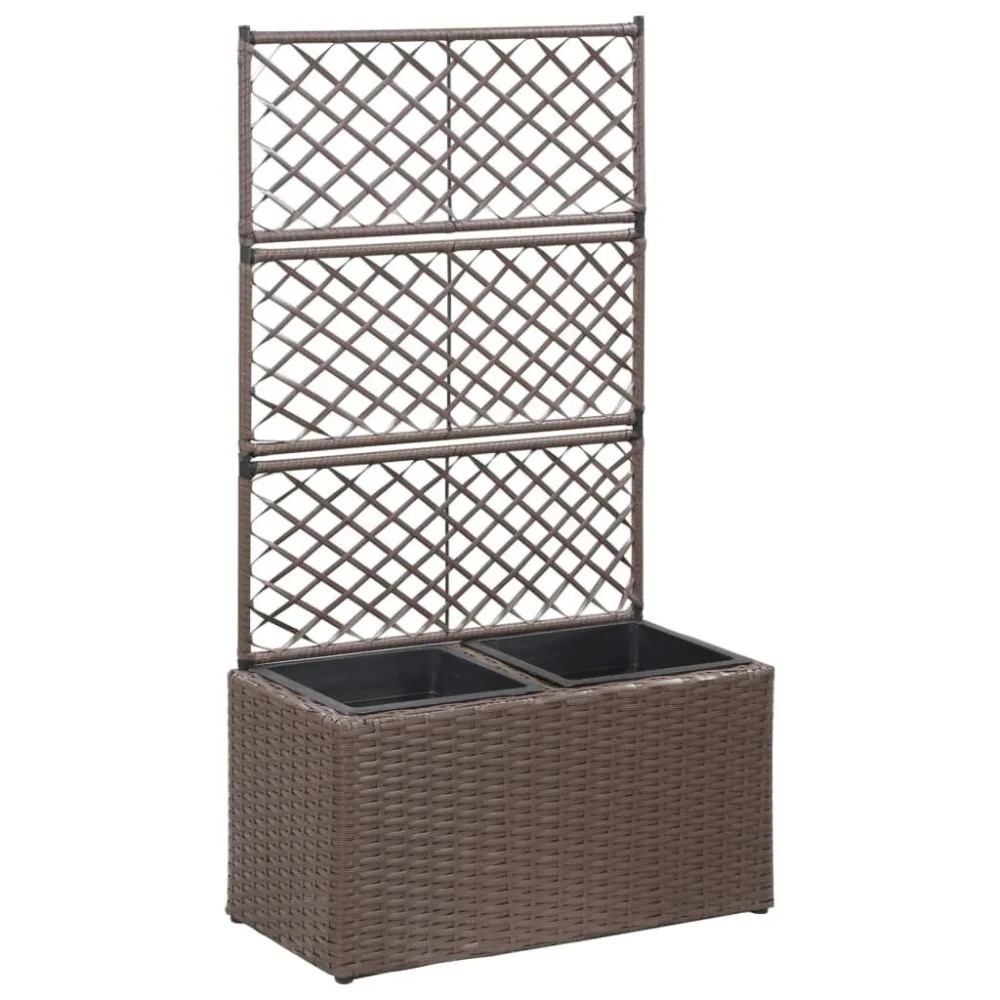 Ergonômico Floreira com treliç e 2 vasos 58x30x107 cm vime PE castanho