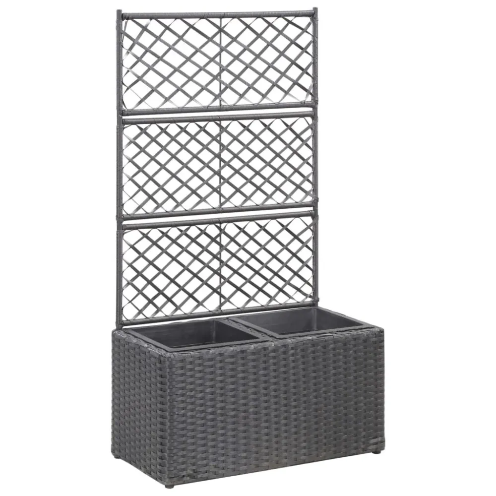 Ergonômico Floreira com treliç e 2 vasos 58x30x107 cm vime PE preto