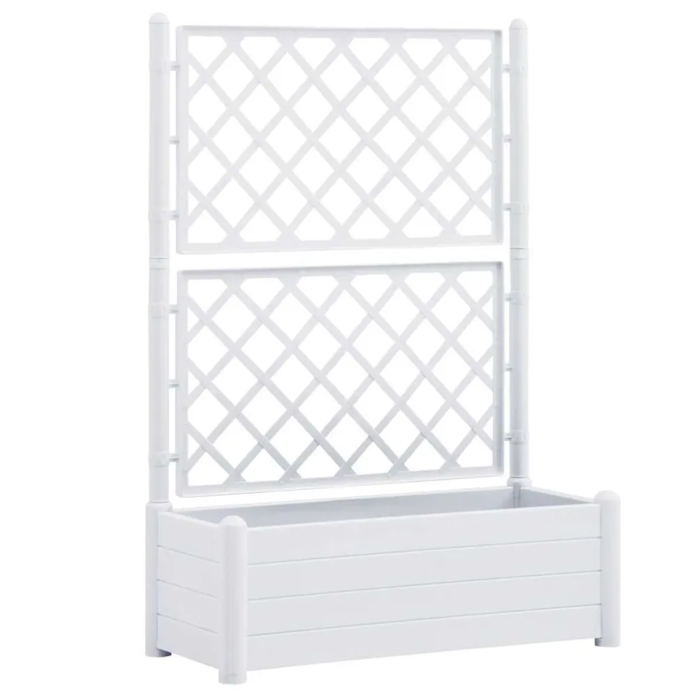 Rastelo de Mão Vaso/floreira de jardim com treliç 100x43x142 cm PP branco