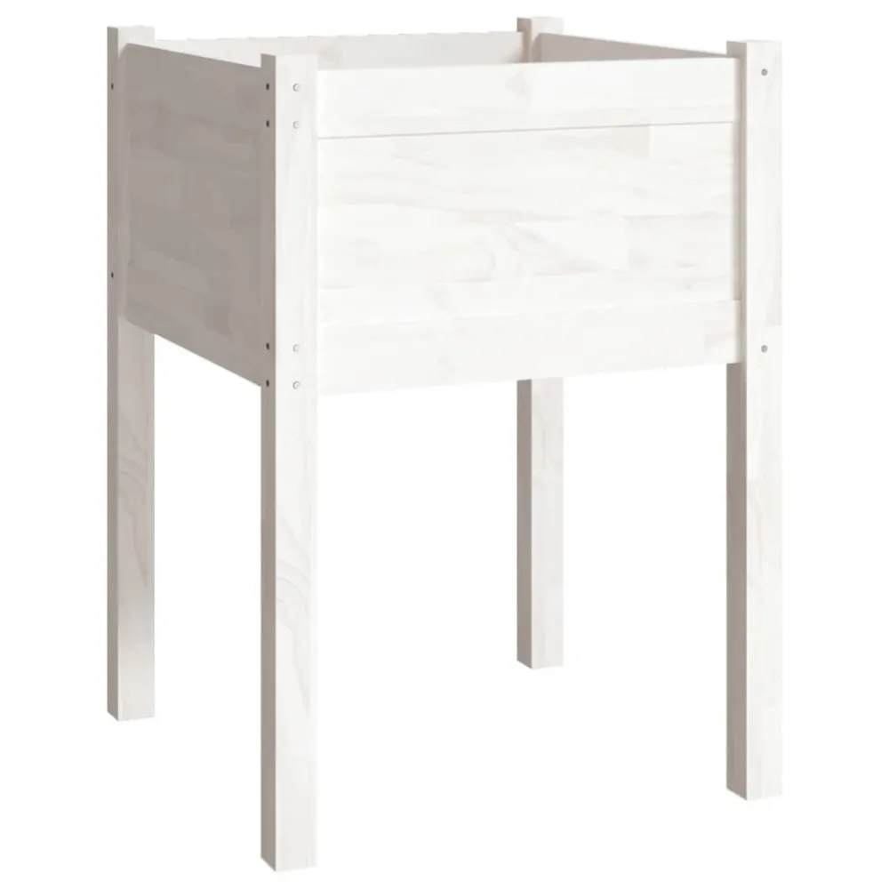 Vaso de jardim 50x50x70 cm madeira de pinho maciç branco Ponta em ço Carbono
