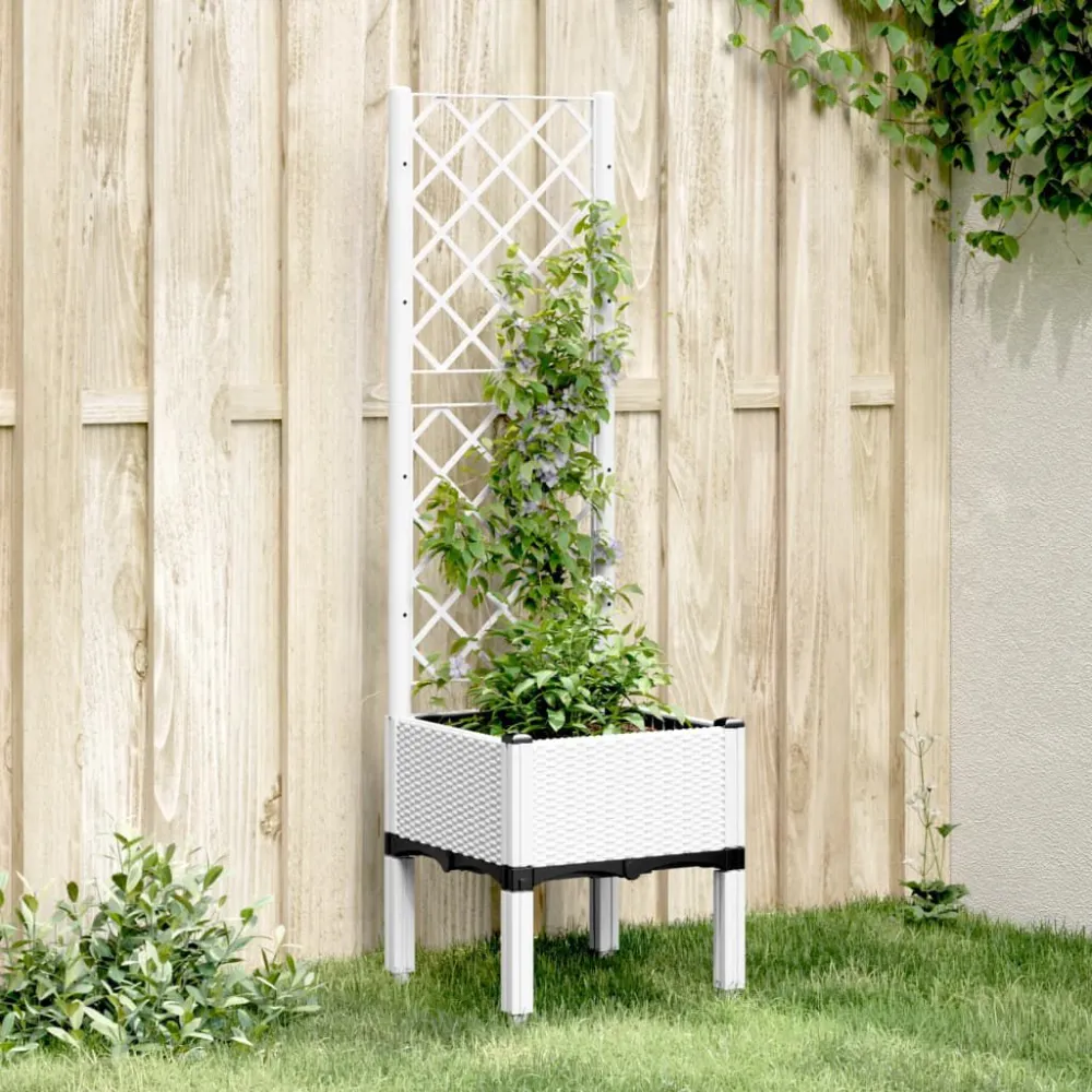 Vaso/floreira de jardim com treliç 40x40x142 cm PP branco | Garantia de 1 Ano