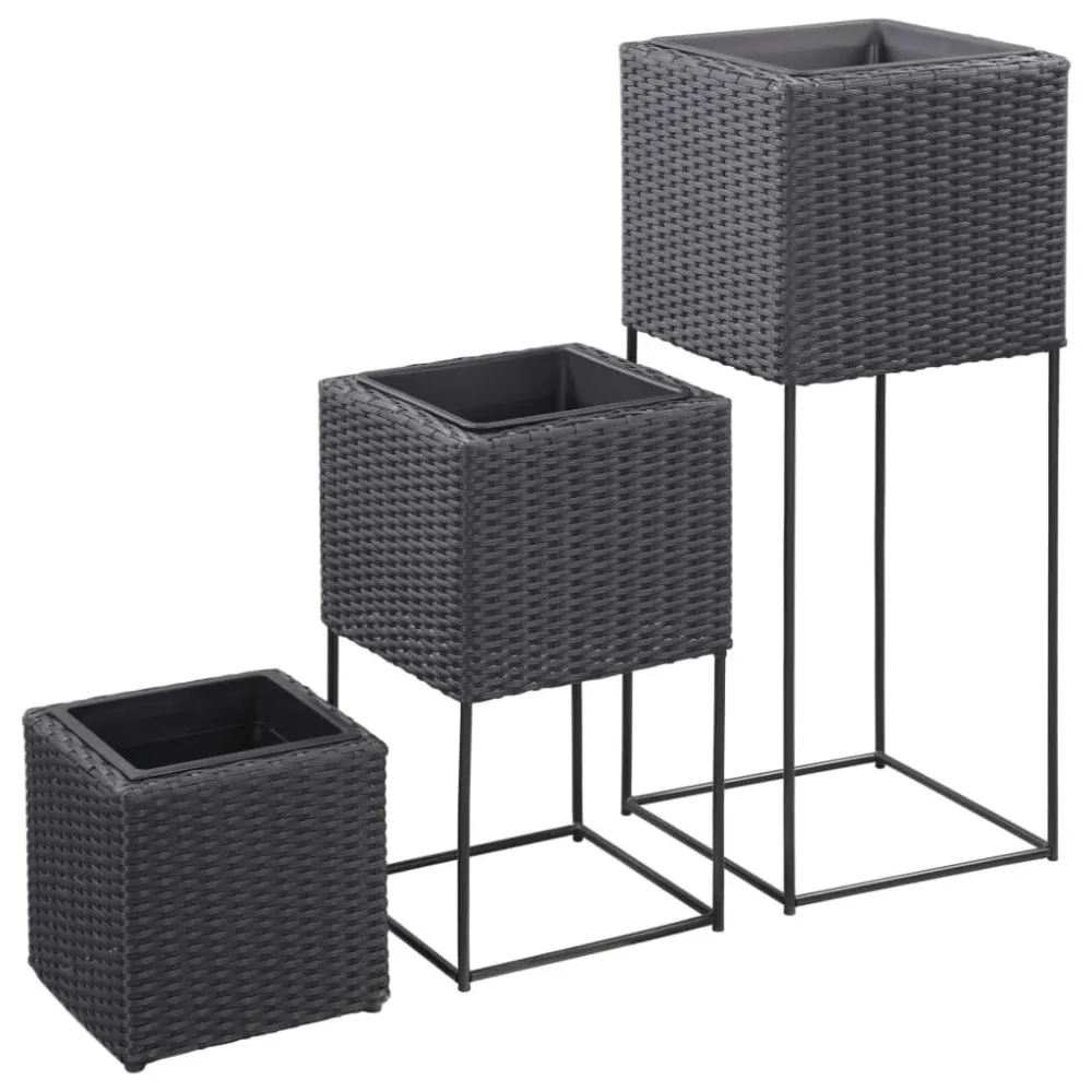 Vasos para jardim elevados 3 pcs vime PE preto com Bainha Protetora