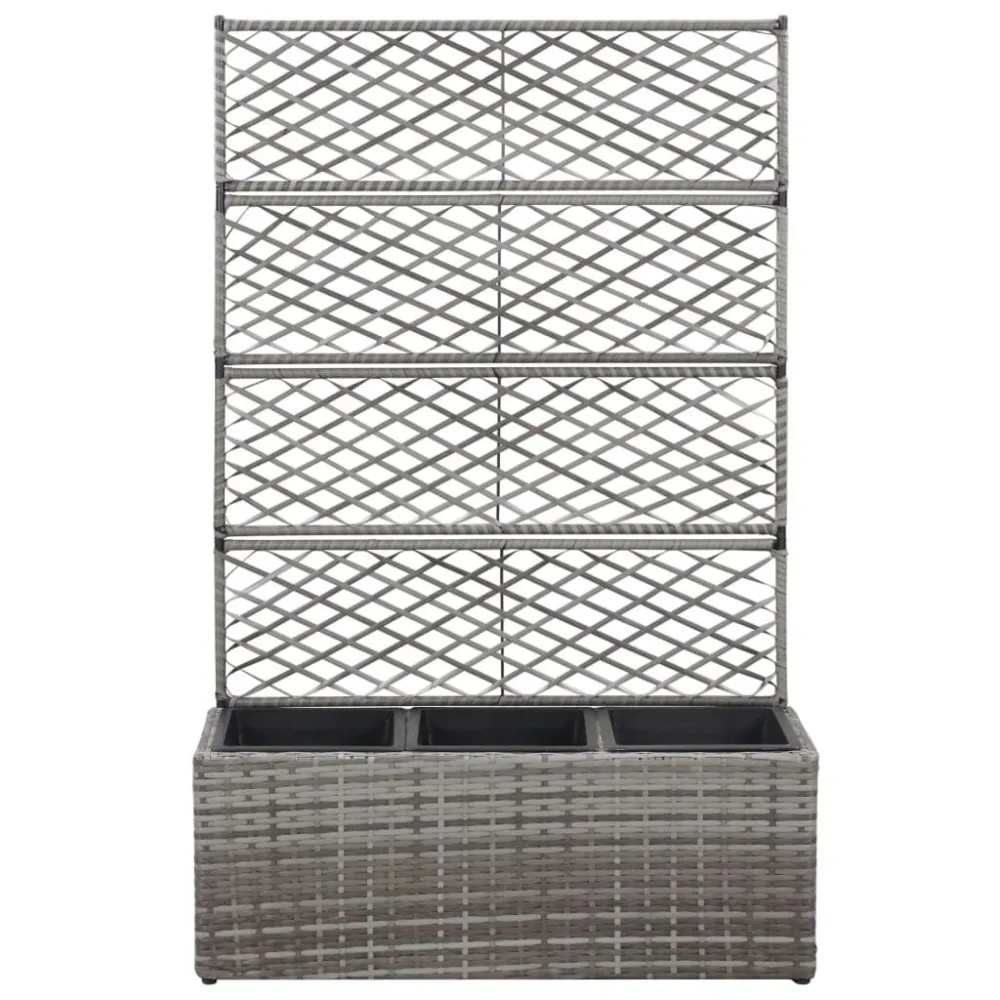 Floreira com treliç e 3 vasos 83x30x130 cm vime PE cinzento