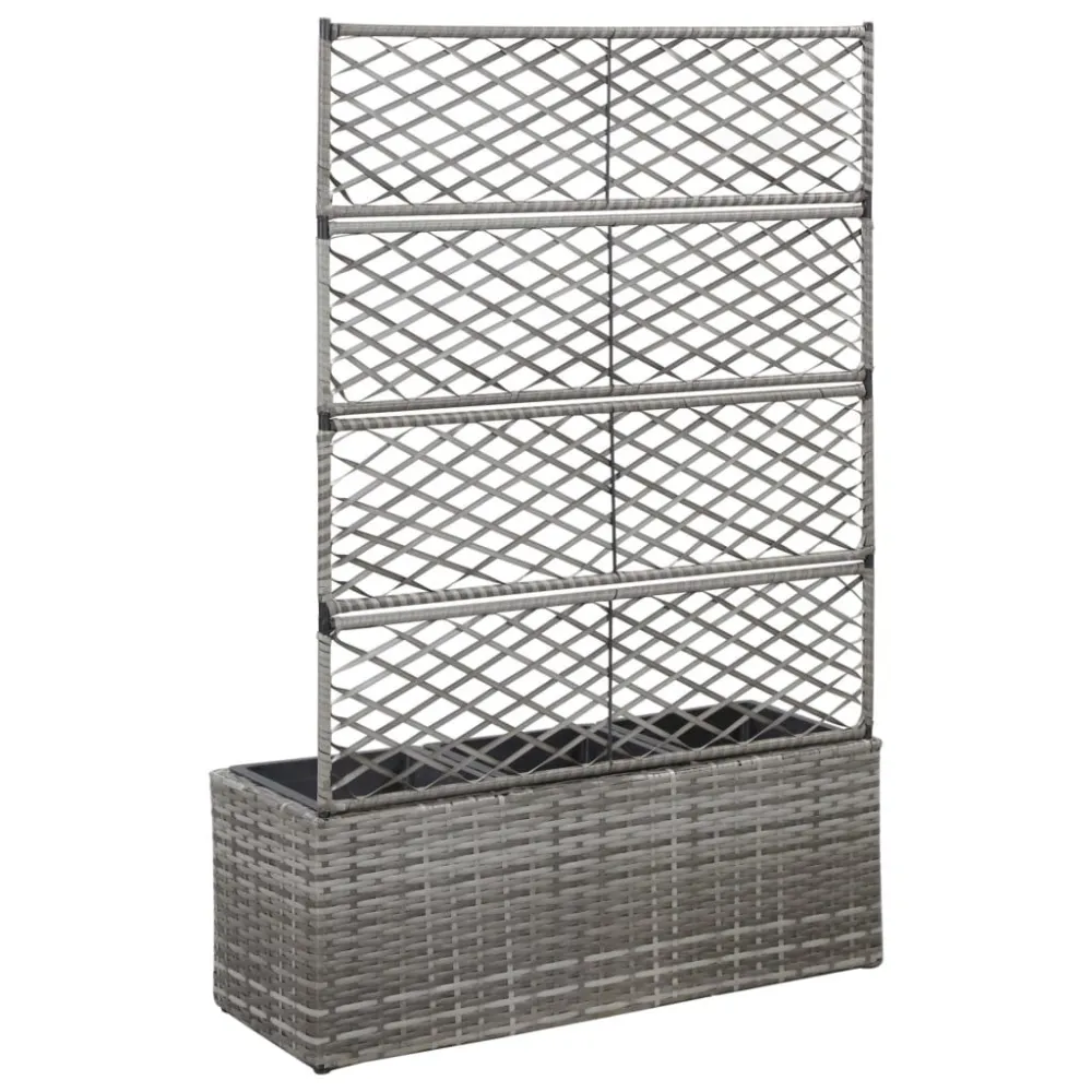 Floreira com treliç e 3 vasos 83x30x130 cm vime PE cinzento