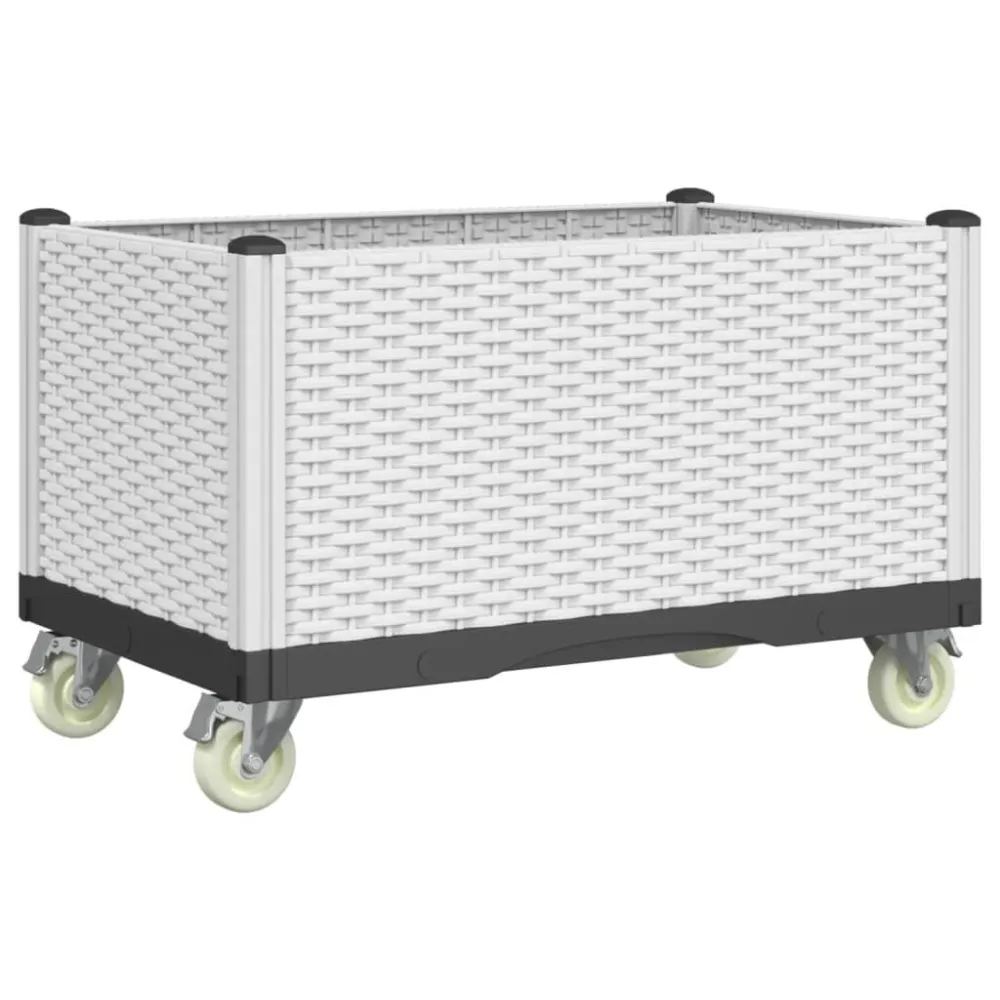 Vaso/floreira de jardim com rodas 80x50x54 cm PP branco