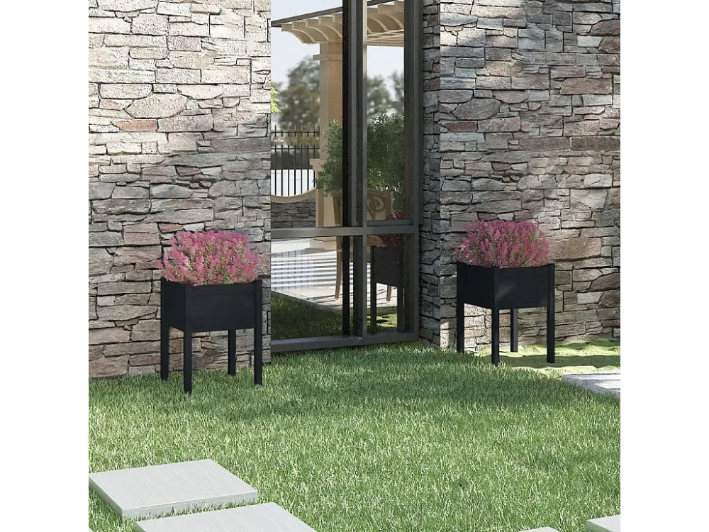 Vaso/floreira de jardim 2 peças 50x50x70 cm pinho maciço preto