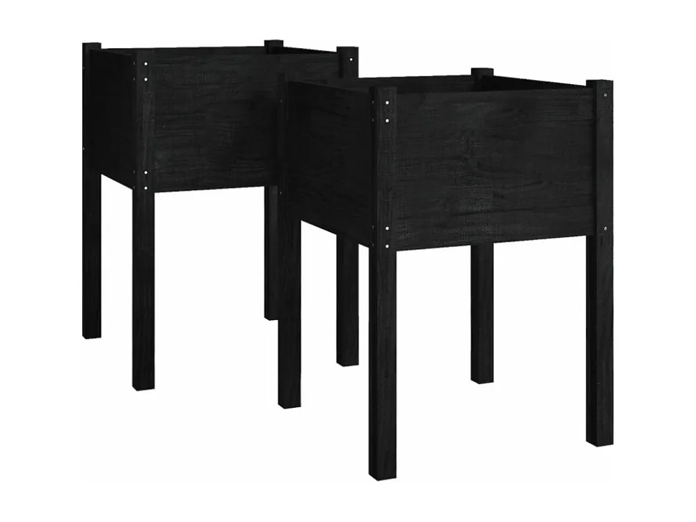 Vaso/floreira de jardim 2 peças 50x50x70 cm pinho maciço preto