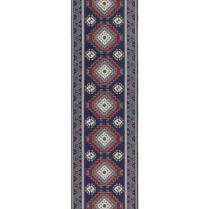 Tapete em tecido azul e vermelho 80 x 300 cm KANGAL Antiderrapante e Lavável