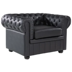 Poltrona CHESTERFIELD Pele Preto com Parafusos e Buchas