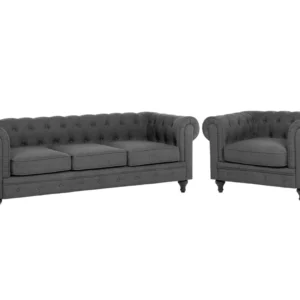 Fabric Living Room Set Grey CHESTERFIELD Kit com 20 Peças