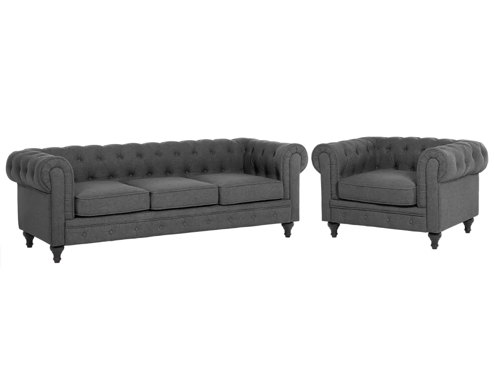Fabric Living Room Set Grey CHESTERFIELD Kit com 20 Peças
