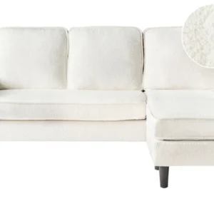 Sofá de 3 lugares com repousa-pés em bouclé branco AVESTA Material Resistente