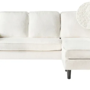 Sofá de 3 lugares com repousa-pés em bouclé branco AVESTA Material Resistente
