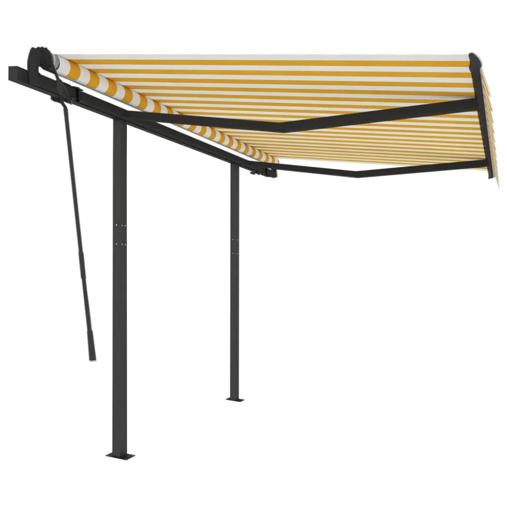 Toldo retrátil automático com postes 3x2,5 m amarelo e branco