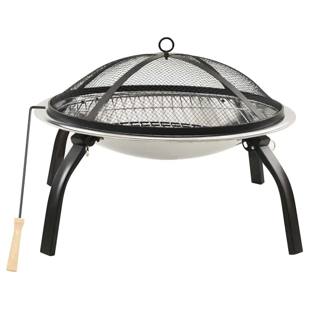Braseira e barbecue 2-em-1 com atiçador 56x56x49 cm ço inox.