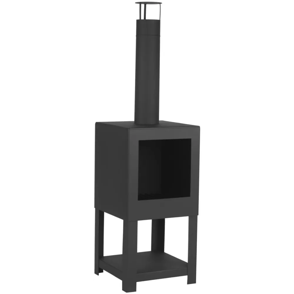 Esschert Design Lareira exterior com arrumação para lenha preto FF410