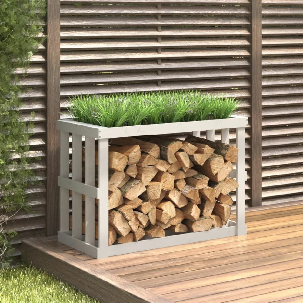 Suporte de lenha para exterior 108x52x74 cm pinho maciço branco