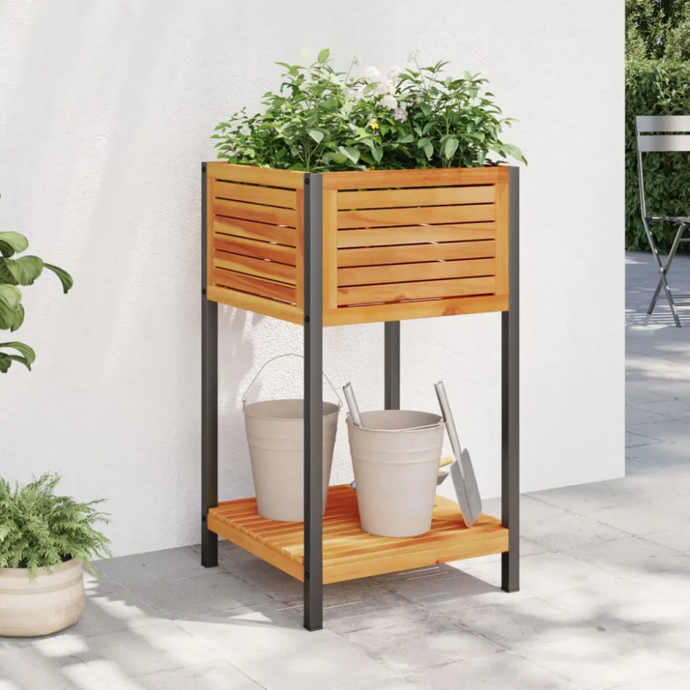 Vaso/floreira jardim com prateleira 45x45x80cm acácia maciç/ço