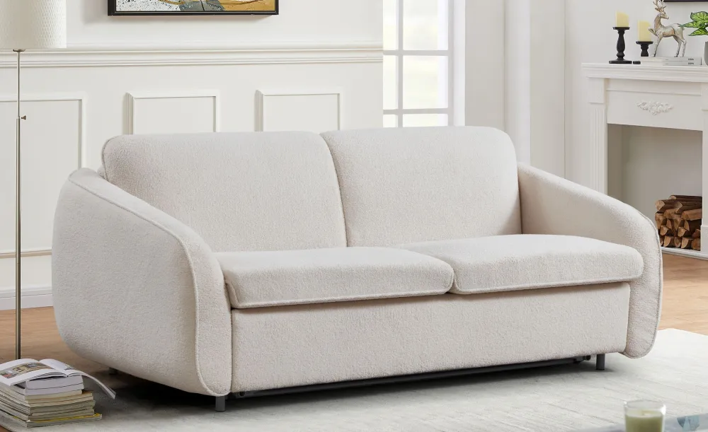 Sofá expresso convertível Naturali Tecido bouclette creme