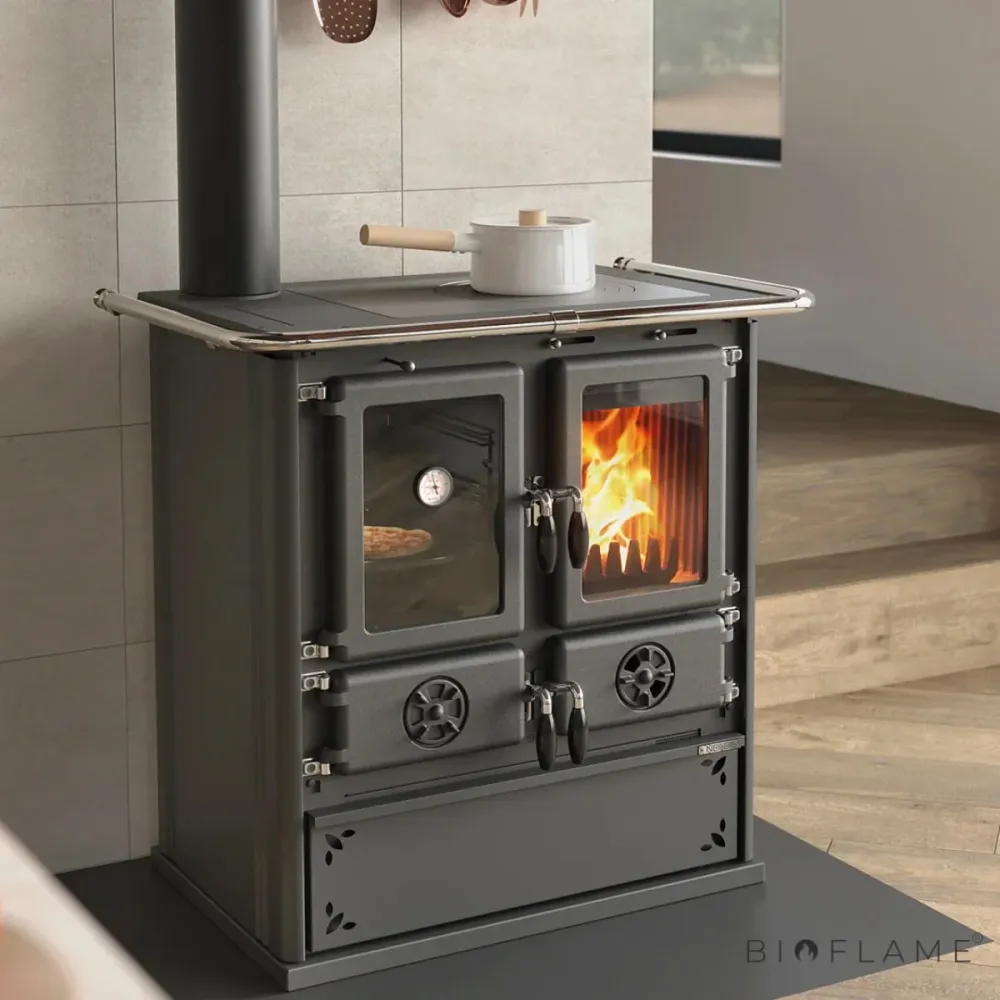 FOGÃO LENHA - NORDICA EXTRAFLAME ROSETTA SINISTRA ÇO - Compatível com Modelos Gás