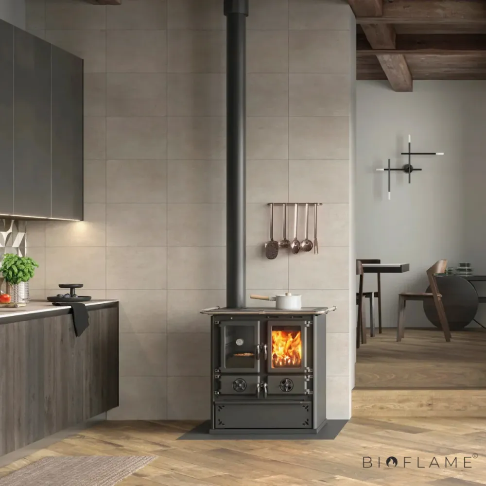 FOGÃO LENHA - NORDICA EXTRAFLAME ROSETTA SINISTRA ÇO - Compatível com Modelos Gás