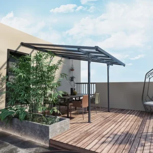 Pérgola de parede em alumínio 9,5 m² antracite ALVARO - Suave. C314 x L305 x A240/285 cm