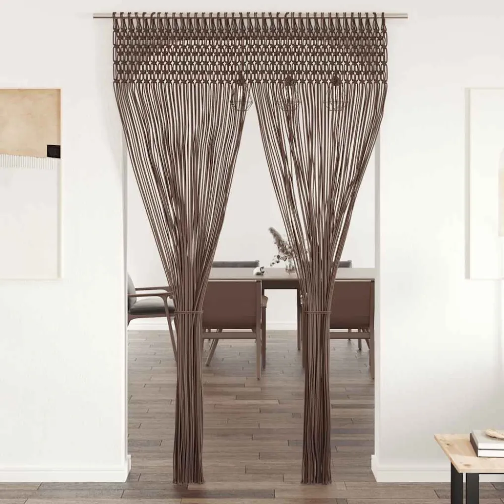 Cortina em macramé 140x240 cm algodão cinzento-acastanhado