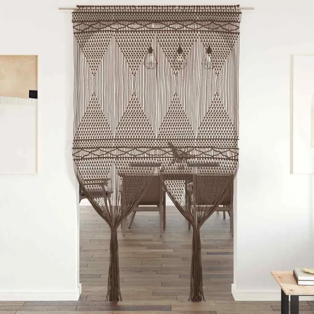 Cortina em macramé 140x240 cm algodão cinzento-acastanhado