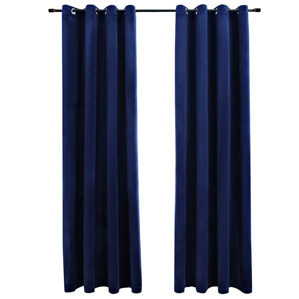 Cortinas blackout com argolas 2 pcs 140x175cm veludo azul turvo