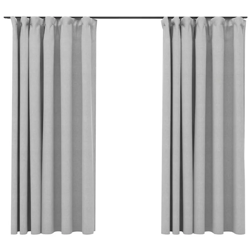 Cortinas opacas aspeto linho com ganchos 2pcs 140x175cm cinzento