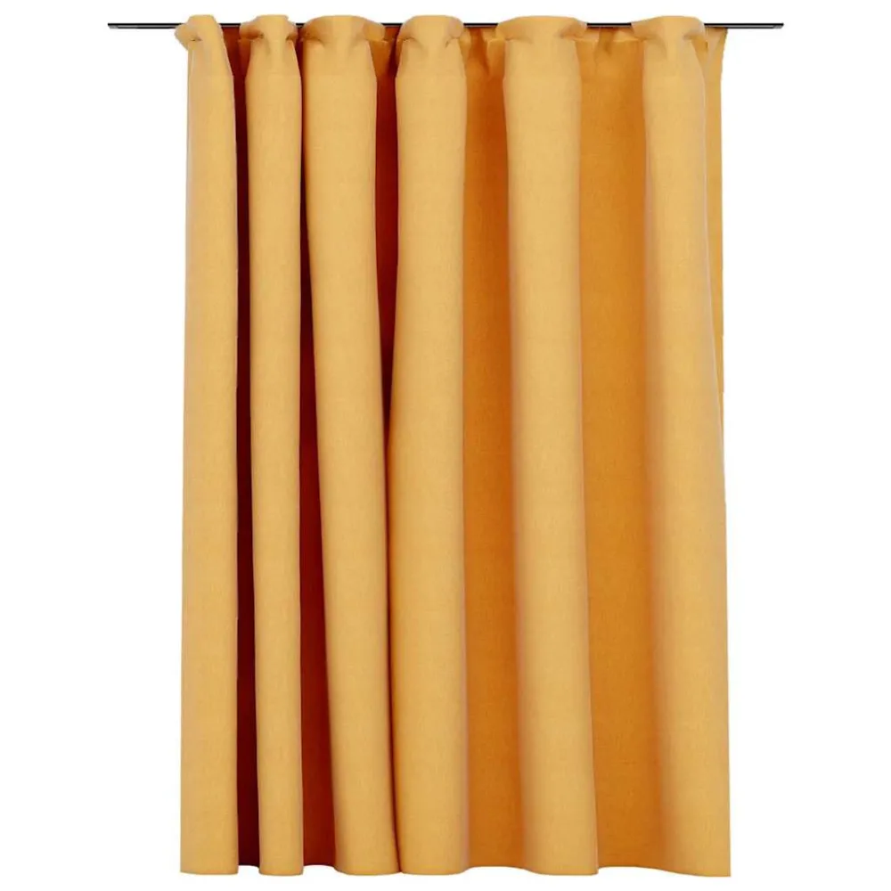 Cortinas opacas aspeto linho com ganchos 290x245 cm amarelo