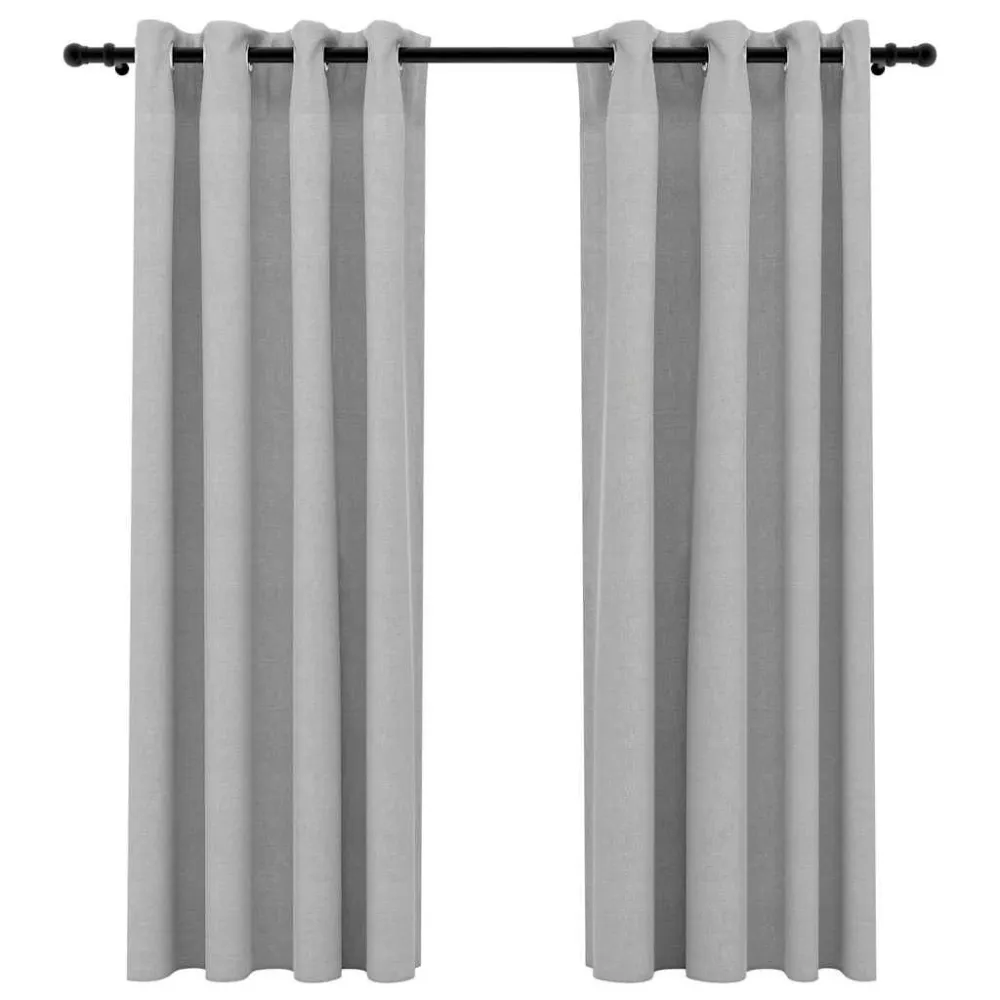 Cortinas opacas aspeto linho com ilhós 2 pcs 140x175 cm cinzento