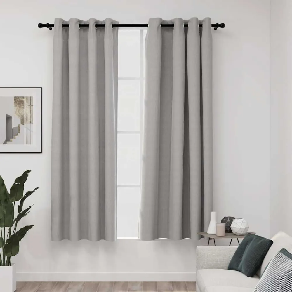 Cortinas opacas aspeto linho com ilhós 2 pcs 140x175 cm cinzento