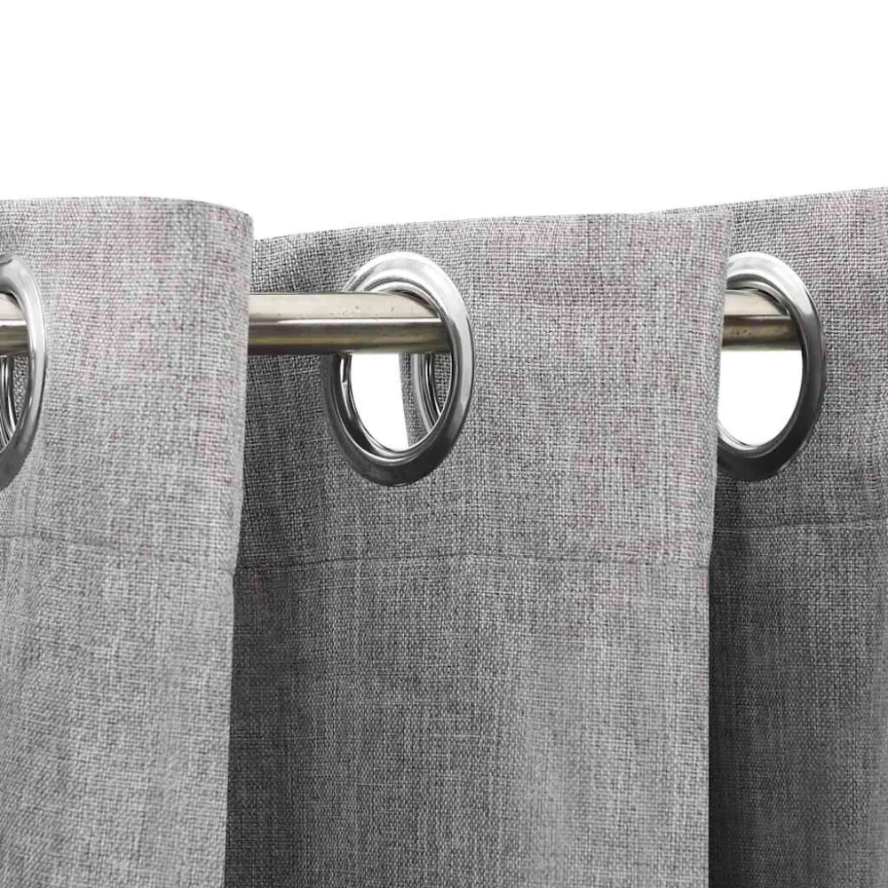 Cortinas opacas aspeto linho com ilhós 2 pcs 140x175 cm cinzento