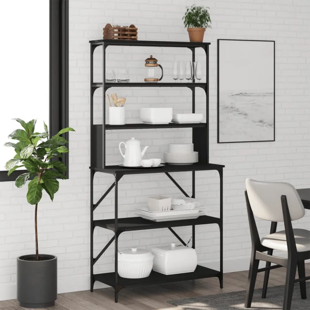 Utensílio de Estante com 6 prateleiras 90x40x180 cm derivados madeira preto