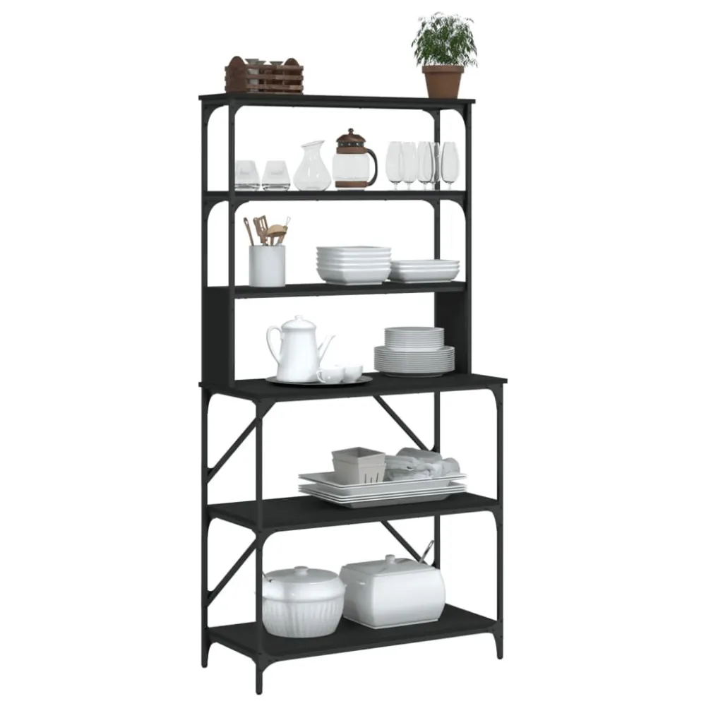 Utensílio de Estante com 6 prateleiras 90x40x180 cm derivados madeira preto