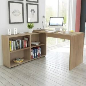 Design Contemporâneo Secretária de canto 4 prateleiras carvalho