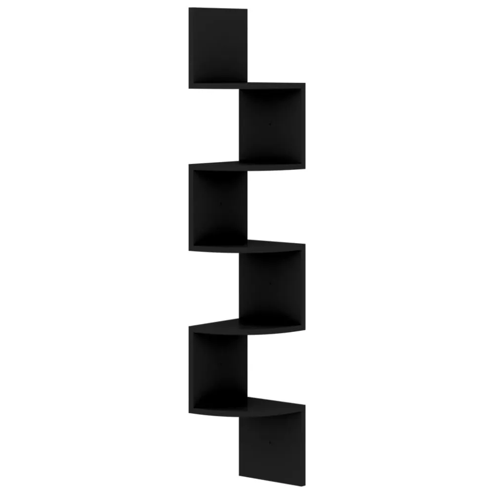 Estante de canto para parede derivados de madeira preto Conjunto de 2 Peças