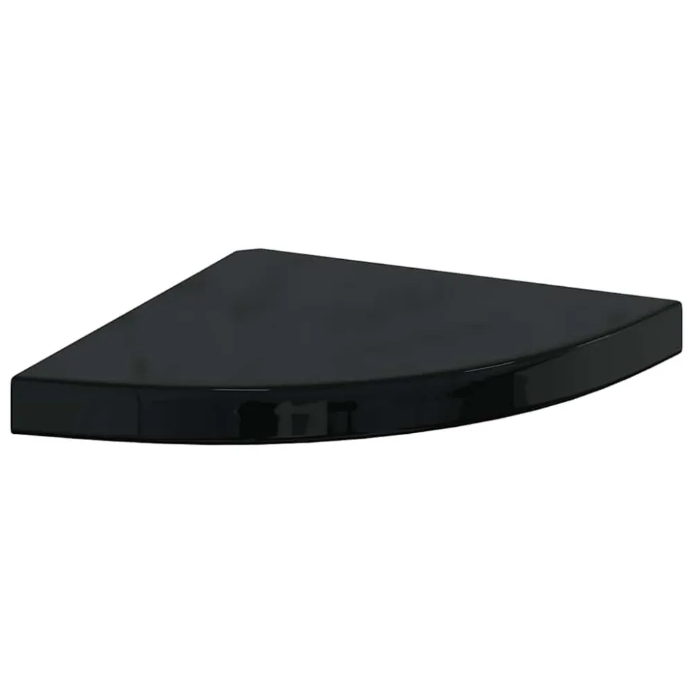 Prateleira de canto suspensa 35x35x3,8 cm MDF preto luminoso