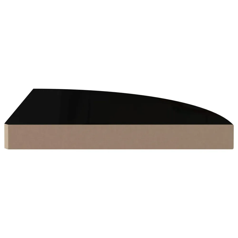 Prateleira de canto suspensa 35x35x3,8 cm MDF preto luminoso