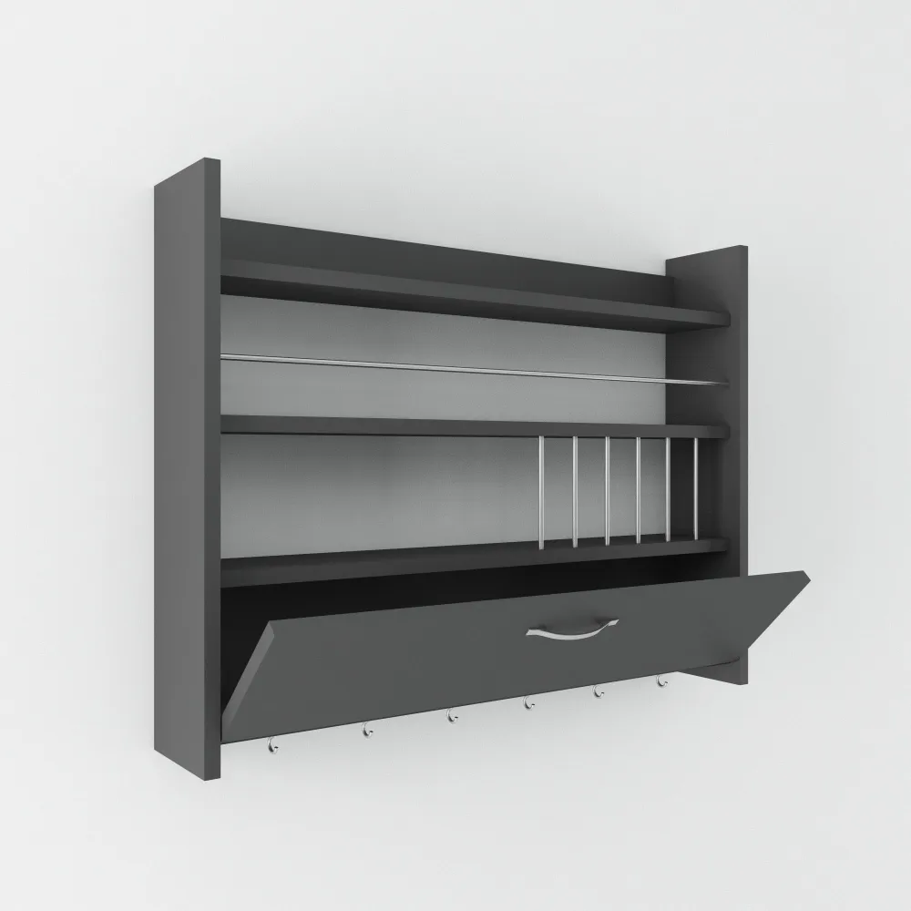Prateleira de parede de cozinha com 1 porta Naokomi L85xH65cm Antracite Conjunto de 2 Peças