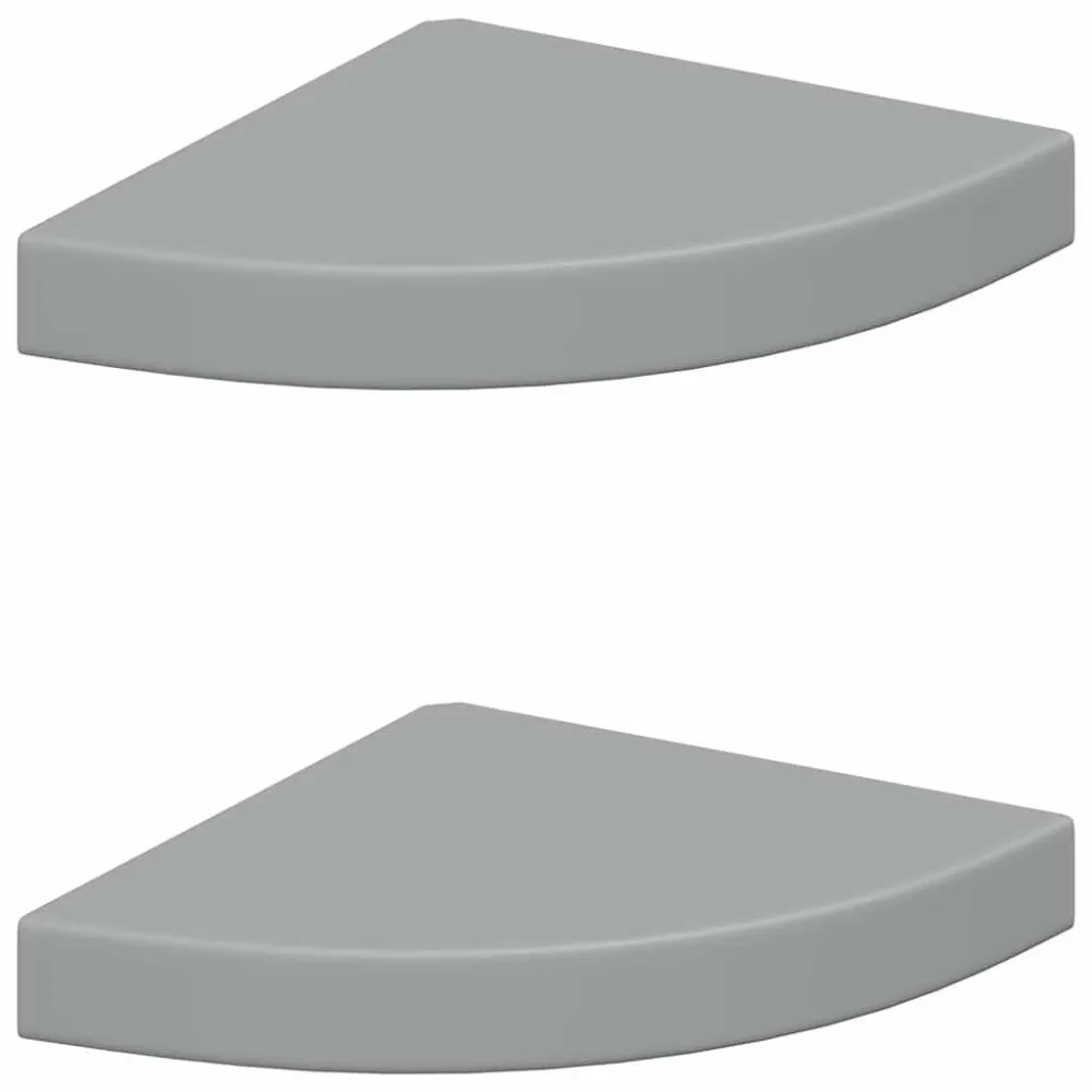 Prateleiras de canto suspensas 2 pcs 25x25x3,8cm MDF cinza com Detalhes em Metal