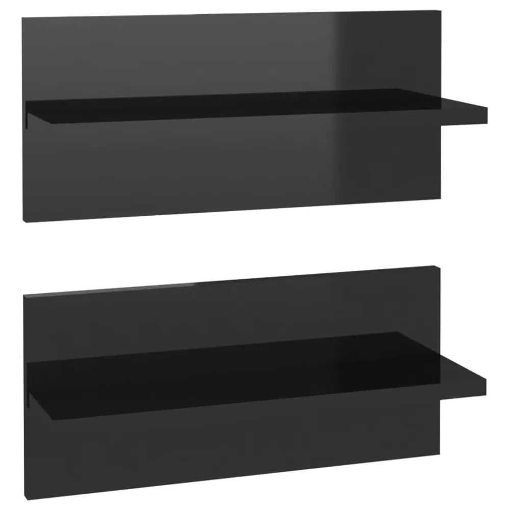 Estantes de parede 2 pcs 40x11,5x18 cm preto radiante | Acabamento em Madeira Maciç